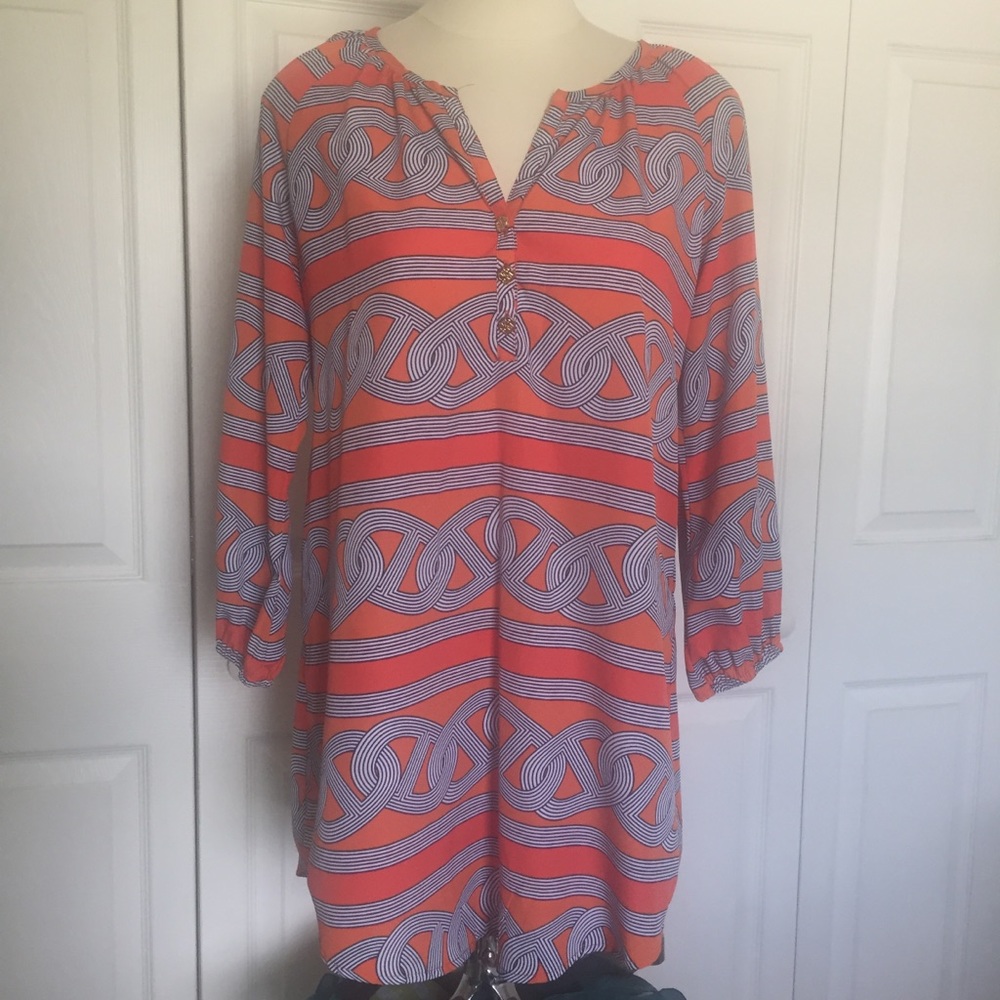 Mud Pie Orange, Navy & White Patterned Tunic Shirt